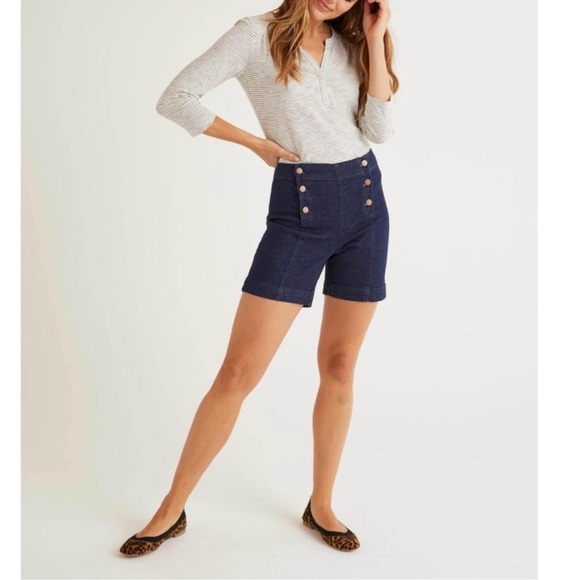 Boden Fife Denim Sailor Shorts Dark Wash Stretch 4” sz 8 - Picture 5 of 9